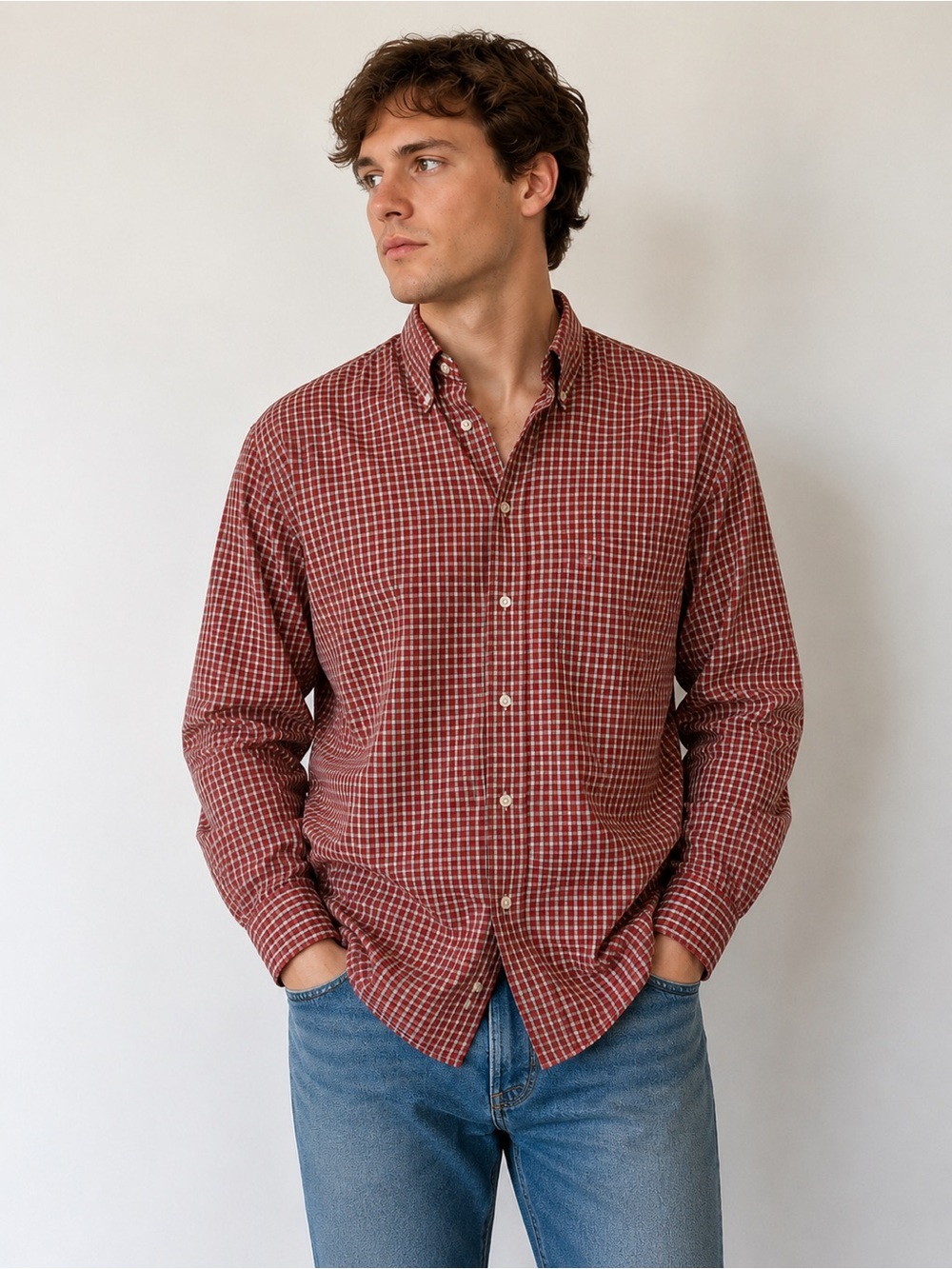 Vintage Valentino Chemises Men’s Plaid Button Down Shirt Size 42/16.5